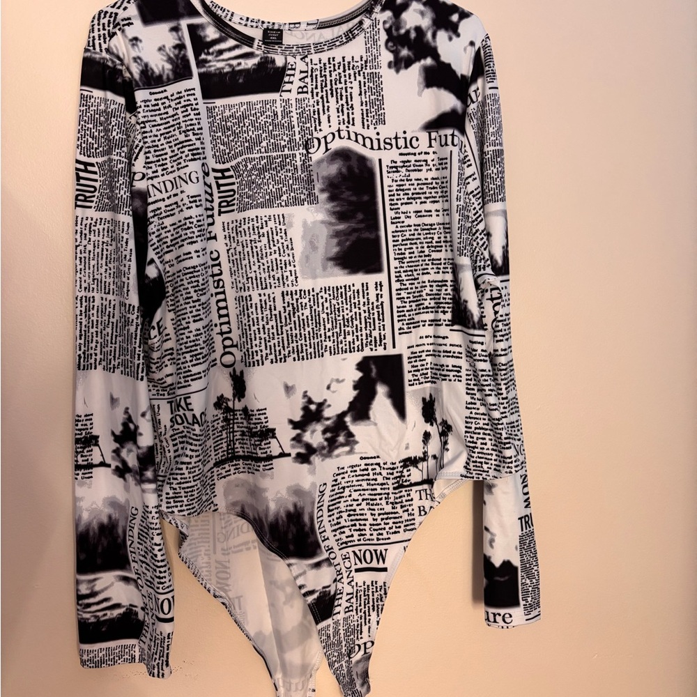 Black and White Newspaper Print Women's Top